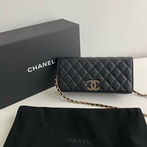 Chanel Black Quilted Chain Clutch